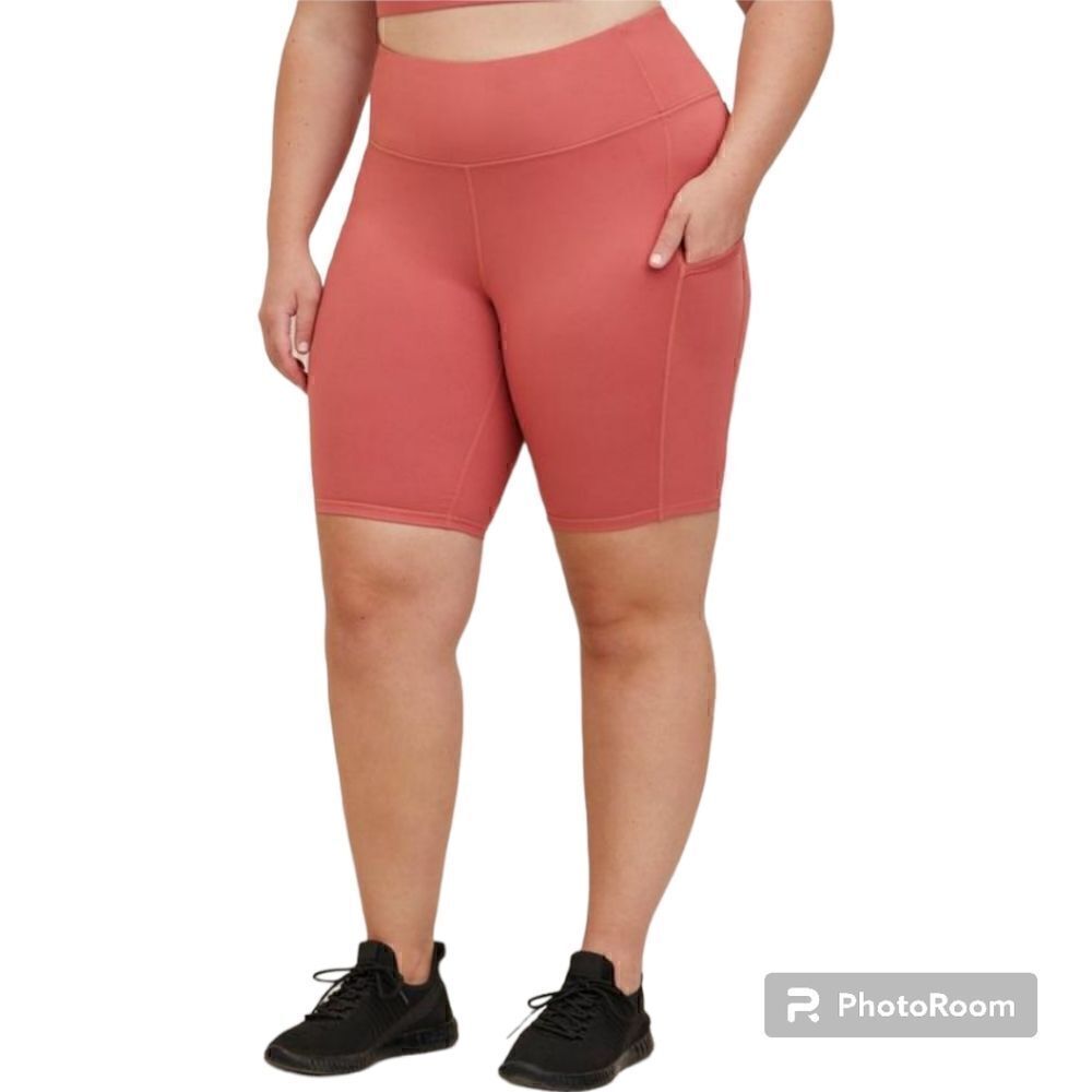 0X 12W Large Torrid Pink Happy Camper Performance Bike Short 9" Pockets Stretch